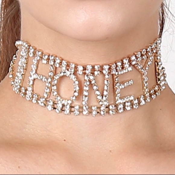 Honey rhinestone letter choker crystal necklace